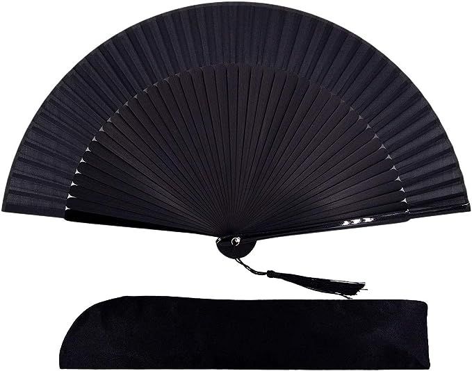 Amajiji 8.27"(21cm) Hand Held Bamboo Silk Folding Fan Hand Fan,Chinese/Japanese Charming Elegant ... | Amazon (US)