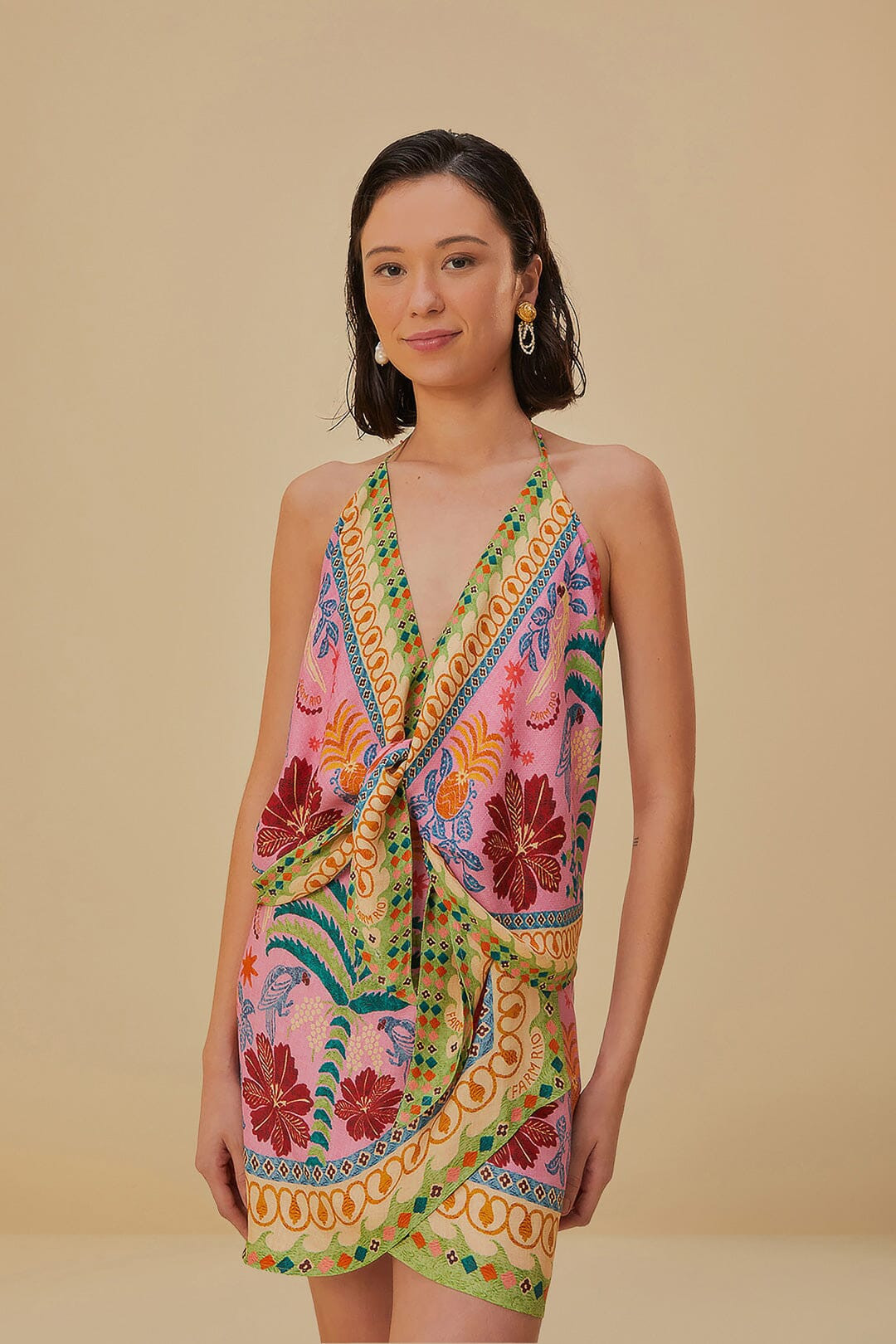 Pink Fruits Queen Scarf Lenzing™ Ecovero™ Viscose Mini Skirt | FarmRio (US)