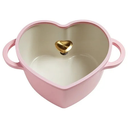 Paris Hilton 4.6 Quart Heart-Shaped Dutch Oven, Cast Aluminum with Clean Ceramic™ Nonstick Coating & Silicone Rim Glass Lid, Pink | Walmart (US)