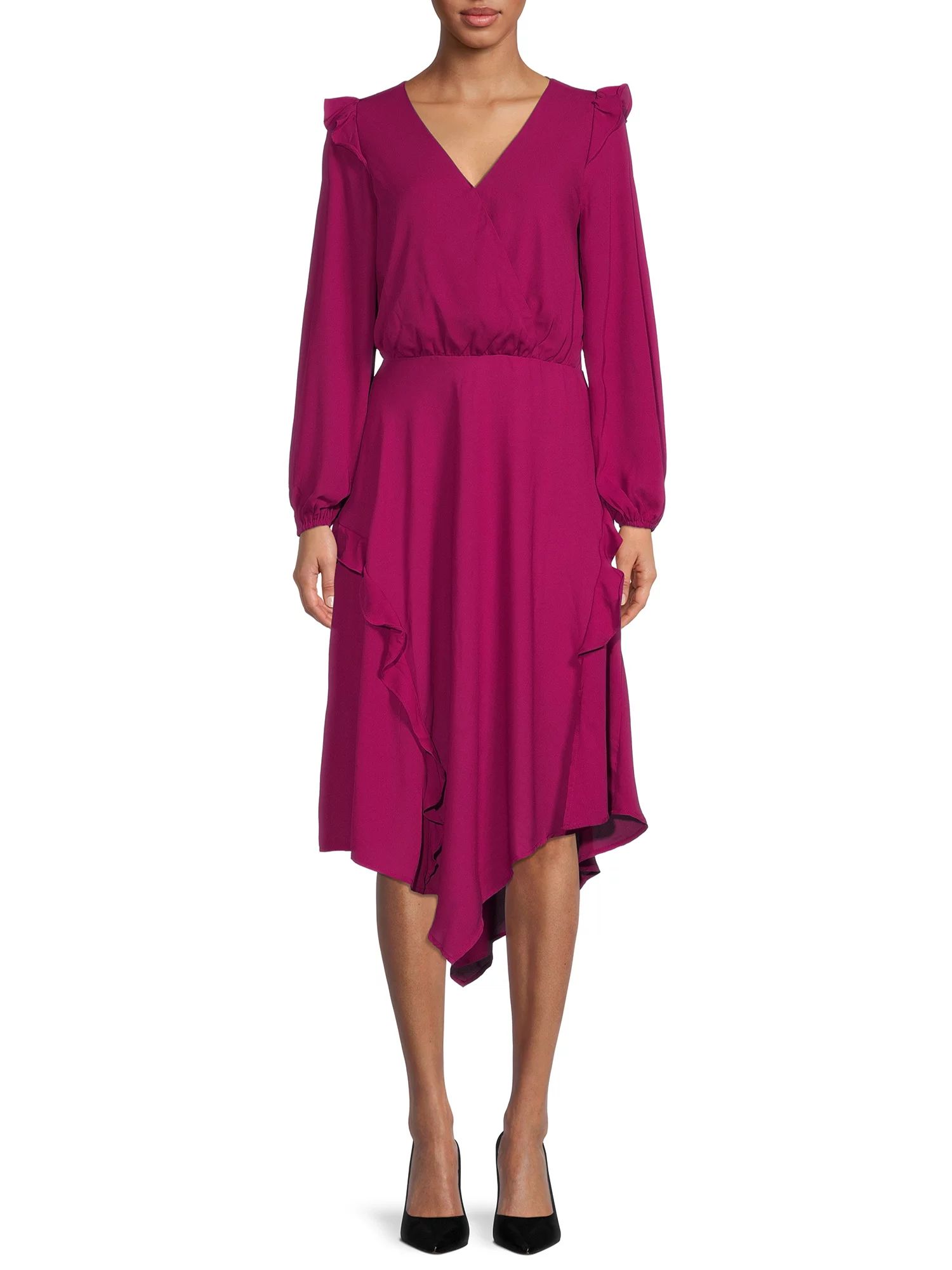 Time and Tru Women's Asymmetrical Ruffle Dress - Walmart.com | Walmart (US)