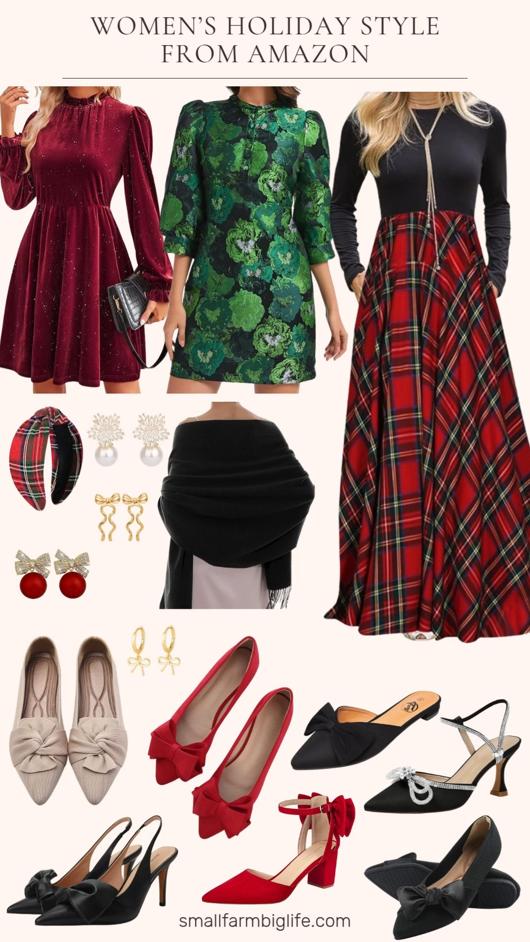 ✨ Women's Holiday Style From Amazon ✨
Celebrate the season in festive looks, from a stunning green brocade or burgundy velvet dress to a classic plaid dress paired with gold jewelry and bow accented heels or flats. Perfect for every holiday party, dinner, or festive night out! 🎄💃 

 #LTKHoliday #LTKOver40 #LTKFindsUnder50
