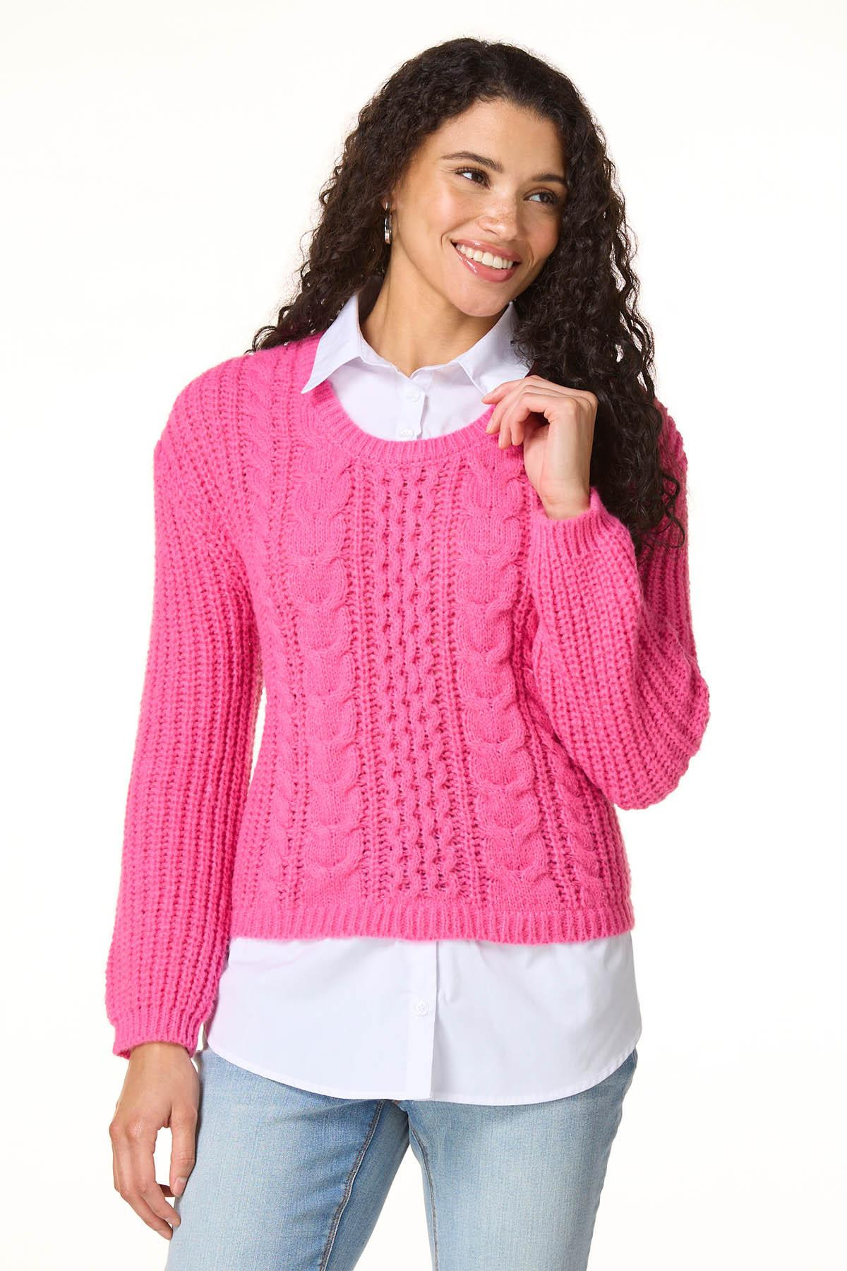 Cable Knit Twofer Sweater | Cato Fashions