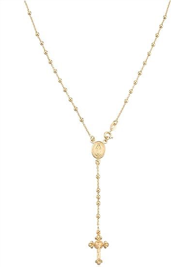 Miabella 925 Sterling Silver or 18Kt Yellow Gold Over Silver Italian Rosary Bead Cross Y Necklace... | Amazon (US)