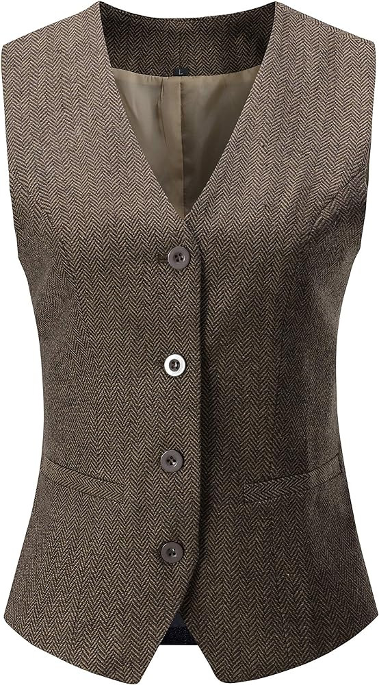 V VOCNI Women's Fully Lined 4 Button V-Neck Economy Dressy Suit Vest Waistcoat | Amazon (US)