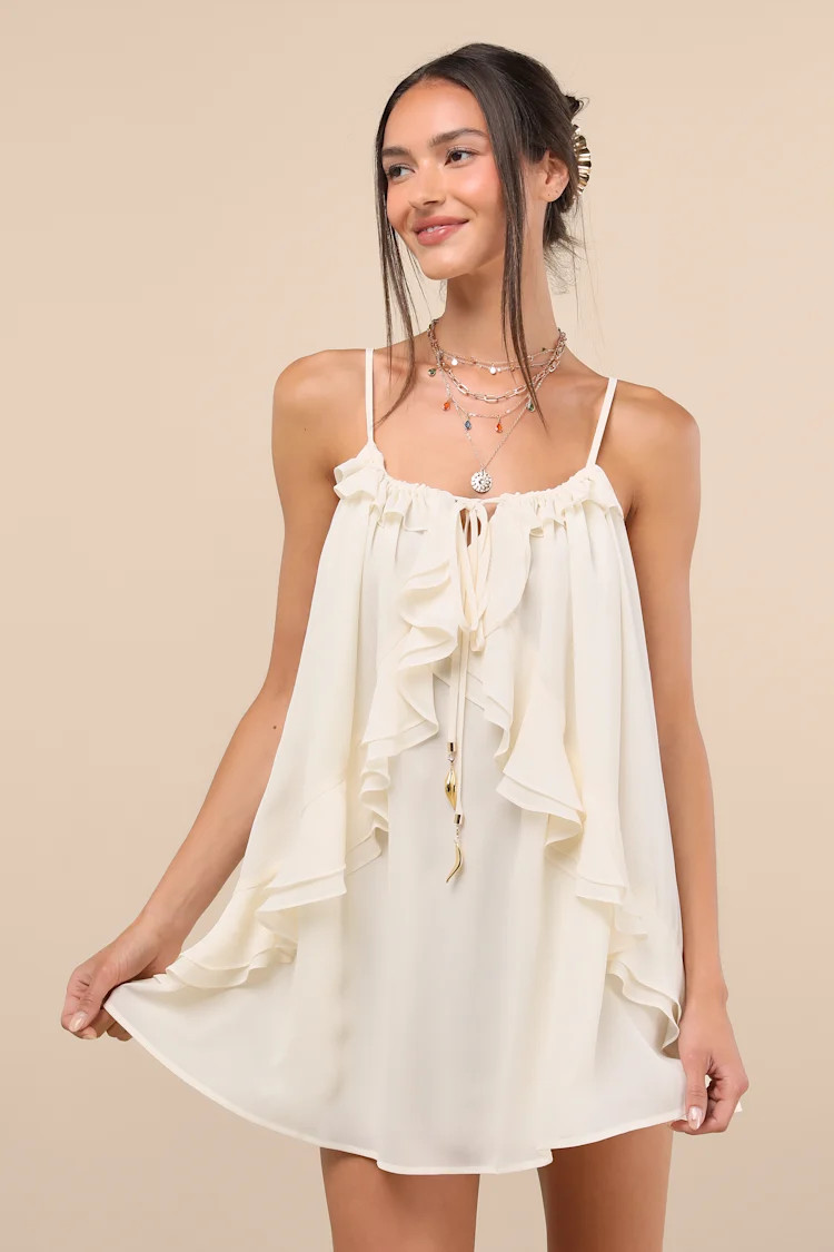 Nessie Ivory Sleeveless Ruffled Mini Dress | Lulus