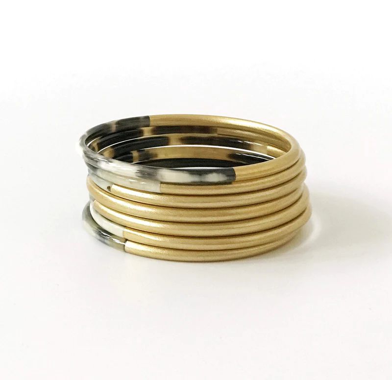 Shiny Gold Horn Bangle Set | Sunshine Tienda