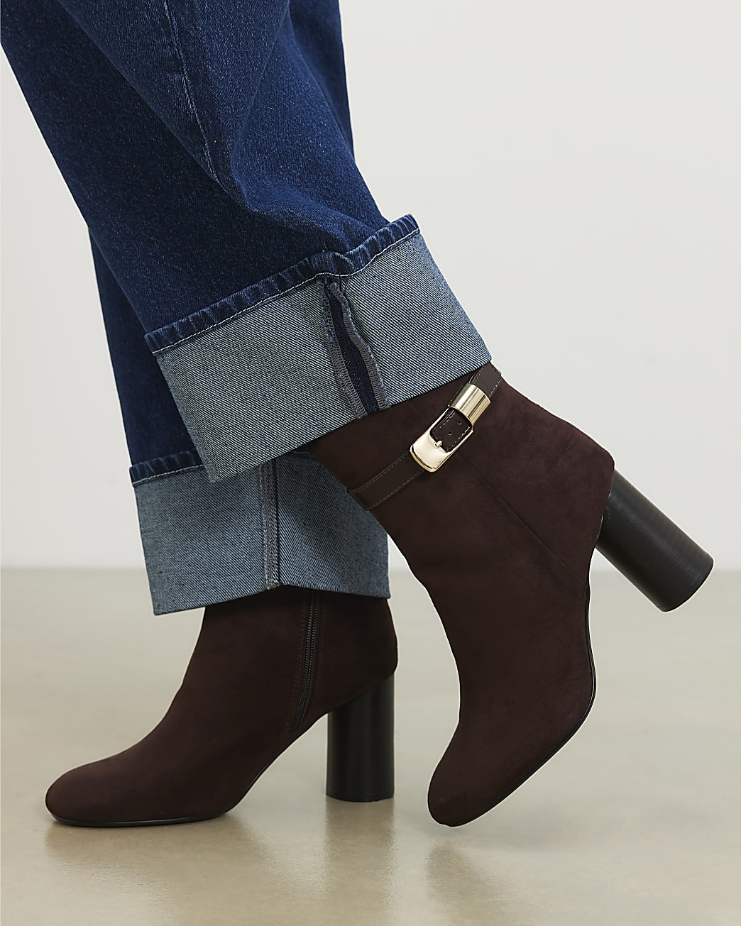 Brown Round Heeled Buckle Strap Boots | River Island UK & IE