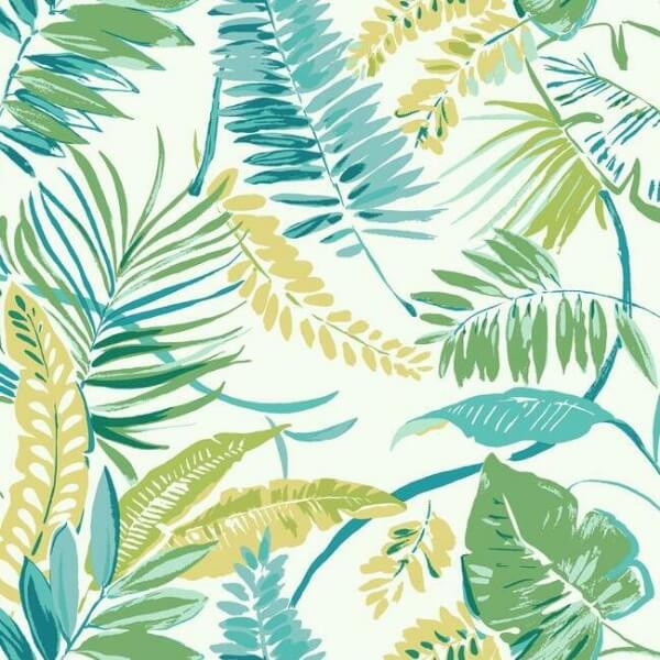 Tropical Toss Wallpaper- Aqua/Yellow | York Wallcoverings
