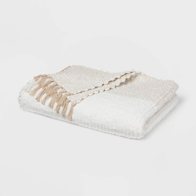 Chunky Woven Color Block Throw Blanket White/Natural - Threshold™ | Target