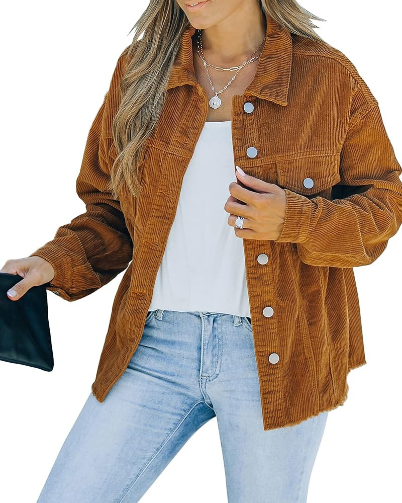 LookbookStore Corduroy Shacket Jacket Women Oversized Jackets Fall Winter Coats | Amazon (US)