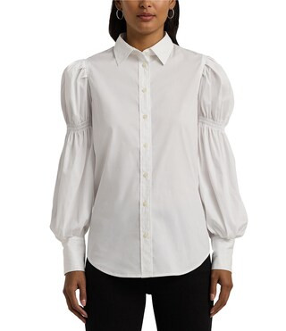 Romantic Smocked Blouson Long Sleeve Button Front Shirt | Dillard's