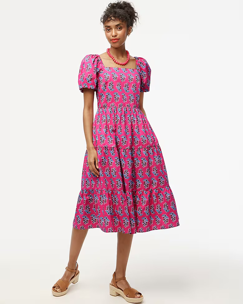 Tiered midi dress with puff sleeves | J.Crew Factory