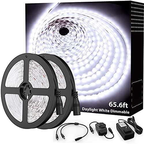 Onforu 65.6ft LED Strip Light Bright White, 6000K Dimmable Daylight White Tape Light, 20m 1200 LE... | Amazon (US)