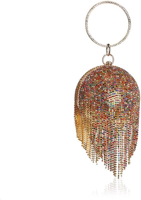 UMREN Women Round Ball Crystal Evening Clutch Purse Tassel Wedding Party Hand Bags | Amazon (US)