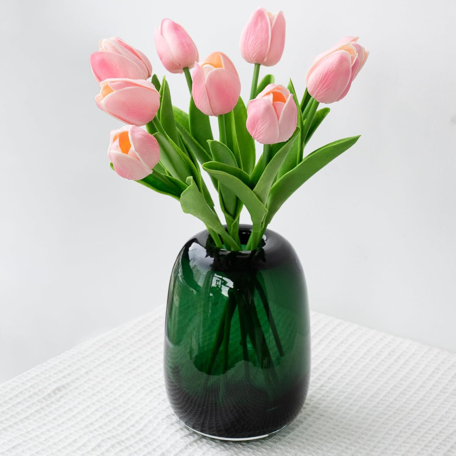 Dark Green Glass Flower Vase for Centerpieces Flowers 6.7 Inch Round Modern Glass Bud Vase Decorative Vases for Home Decor, Living Room, Dining Table, Entryway, Shelf, Office | Amazon (US)