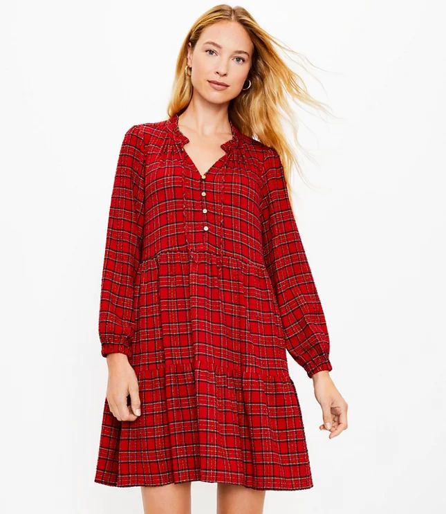 Shimmer Plaid Tiered Pocket Dress | LOFT