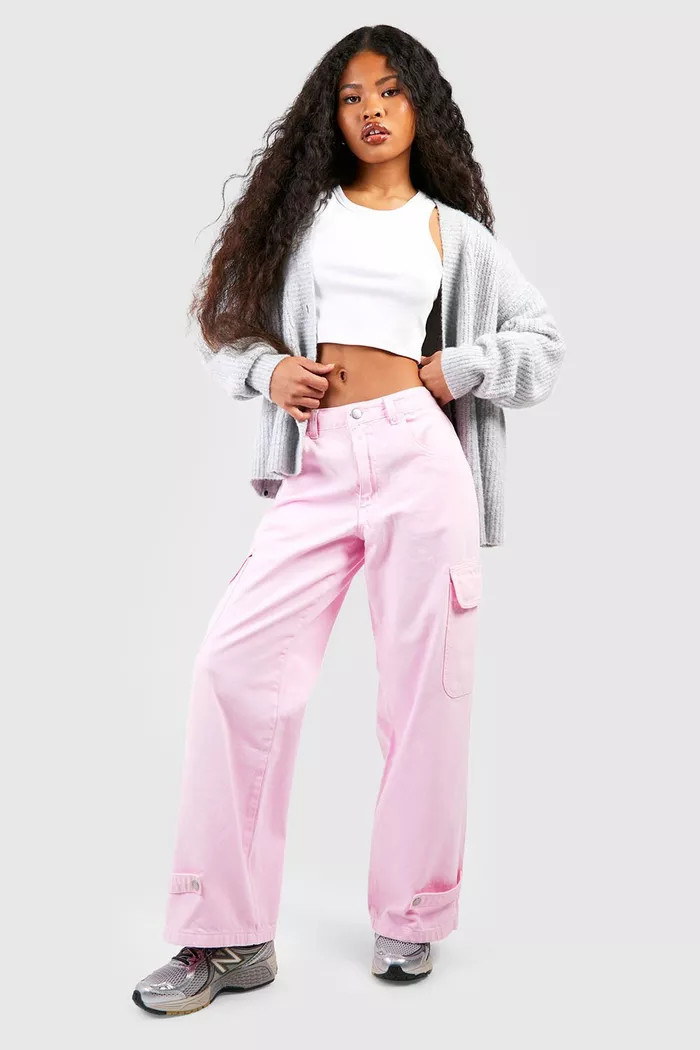 Petite Pink Cargo Wide Leg Jean | Boohoo.com (UK & IE)