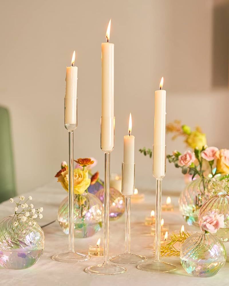 Willceka Candlestick Holders, Glass Taper Candle Holders Set of 4, Candle Holders for Candlestick... | Amazon (US)