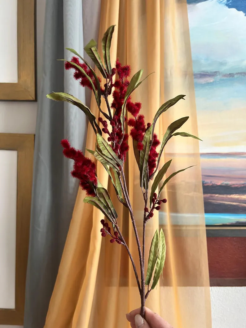 Red Mimosa Stem: 31" Faux Floral - Etsy | Etsy (US)