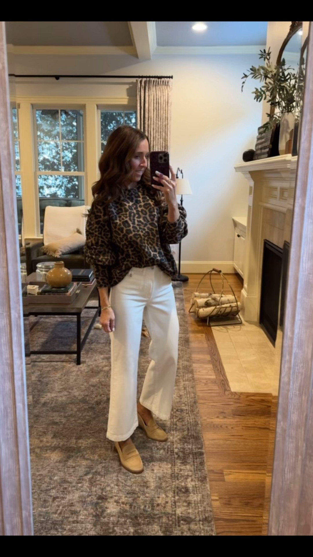 Oversized leopard sweatshirt. Ecru off white jeans. Paige denim. Casual style. 
Sweatshirt S. Jeans down 1 size, 24. 

#LTKootd #LTKOver40 #LTKSeasonal