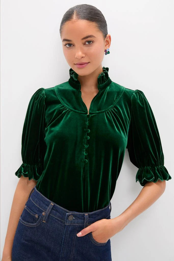 Hunter Green Velvet Selena Top | Tuckernuck (US)