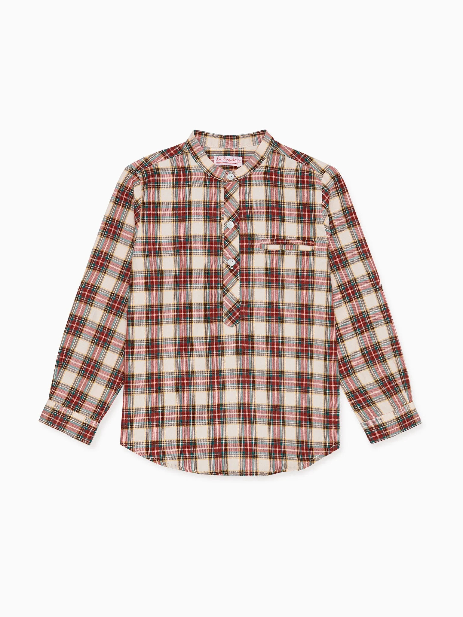 Ivory Tartan Mateo Long Sleeve Boy Shirt | La Coqueta (US)