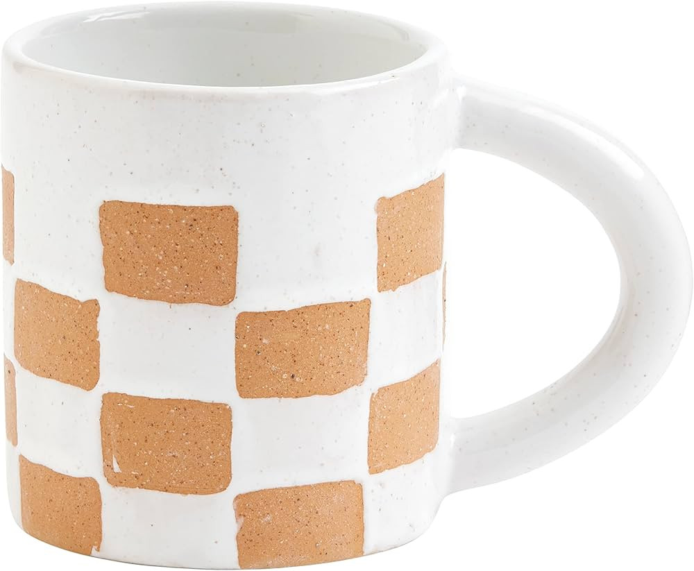 Mud Pie Check Terracotta Mug; 14 Oz | Amazon (US)