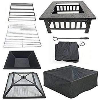 LEMY 32" Outdoor Fire Pit Square Metal Firepit Backyard Patio Garden Stove Wood Burning BBQ Fire ... | Amazon (US)