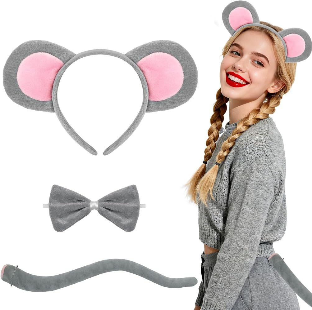 H-Style Mouse Ears Headband, Rat Ears Costume Accessories Women Adult- Rat Ears Headband, Gray Ea... | Amazon (US)