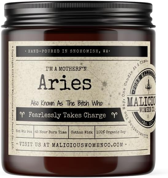 Malicious Women Co - Aries Zodiac Soy Candle, 9oz, Handmade Natural Wax, Organic Hay Meadow Scent... | Amazon (US)