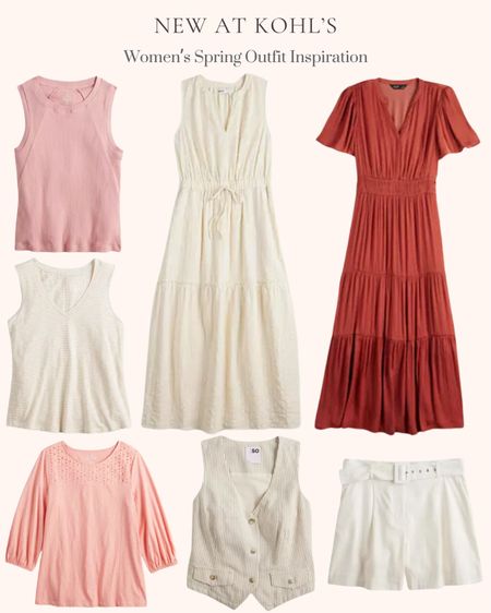 New women’s spring outfit inspiration at Kohl’s. Wedding guest dress. Travel outfit. White dress. White high rise belted shorts. Tiered maxi dress. Vneck tank top. Tiered music dress. Rib crewneck tank top. Eyelet yoke 3/4 sleeve top. Linen vest  

#LTKmidsize #LTKover40 #LTKfindsunder50