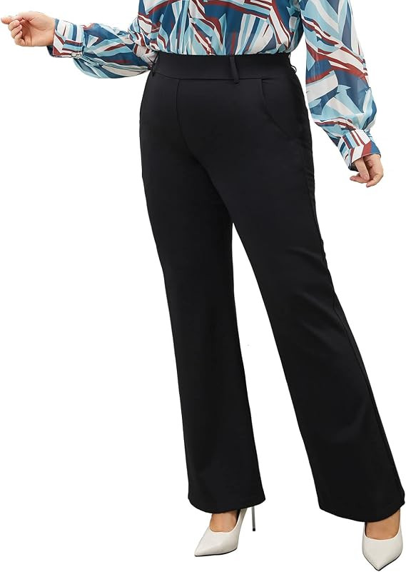 Plus Size Women's Wide-Leg Dress Pants - High Waisted Capri for Business Casual,Work Clothes for ... | Amazon (US)