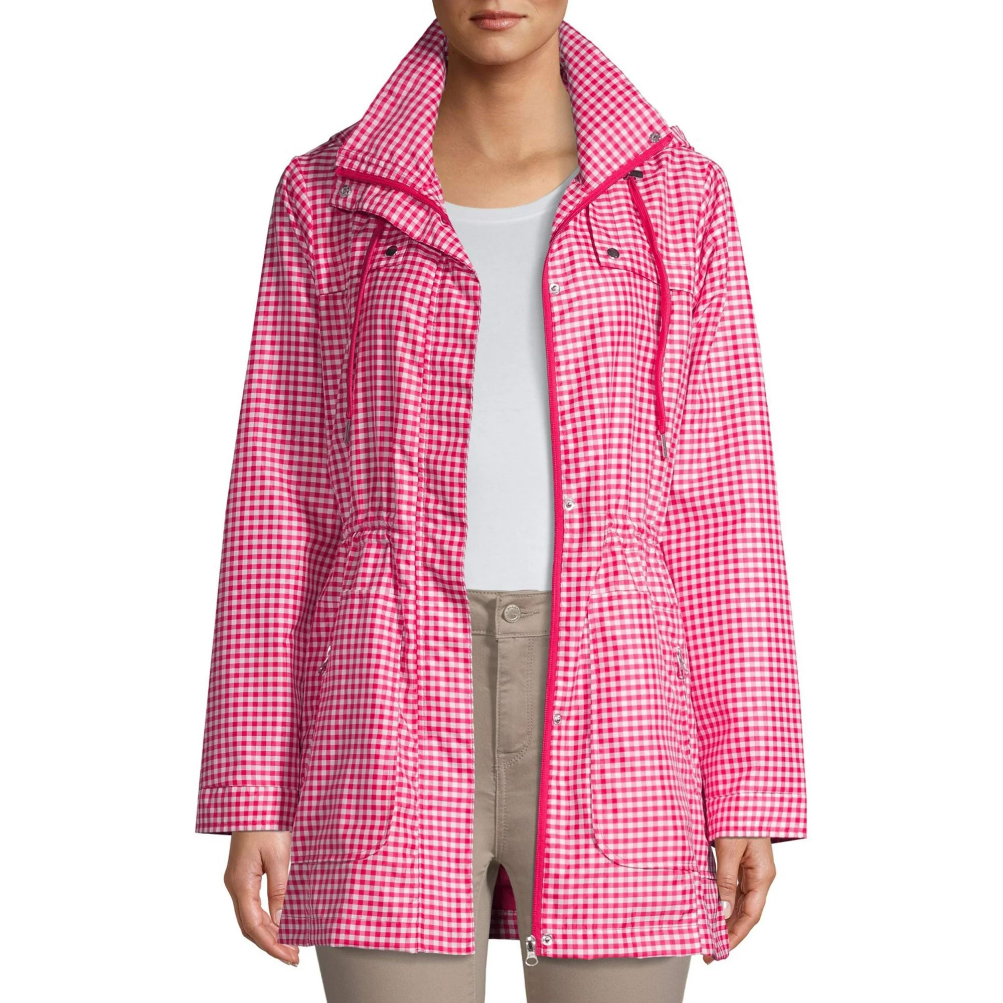 Me Jane Women's Gingham Rain Jacket with Hood | Walmart (US)