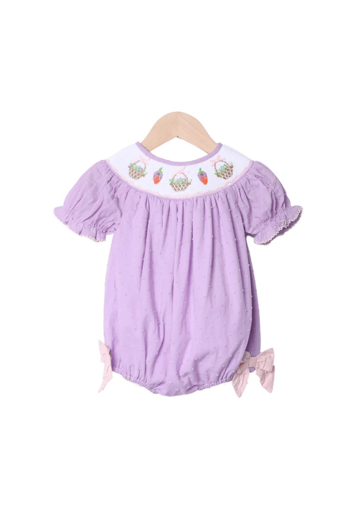 Smocked Easter Bunny Basket Lavender Swiss Dot Bubble | The Smocked Flamingo