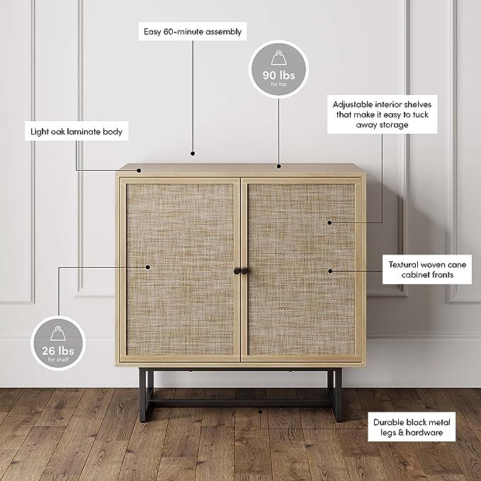 Nathan James Kova Accent Natural Storage Cabinet Sideboard Wood and Rattan with Matte Metal Frame... | Amazon (US)