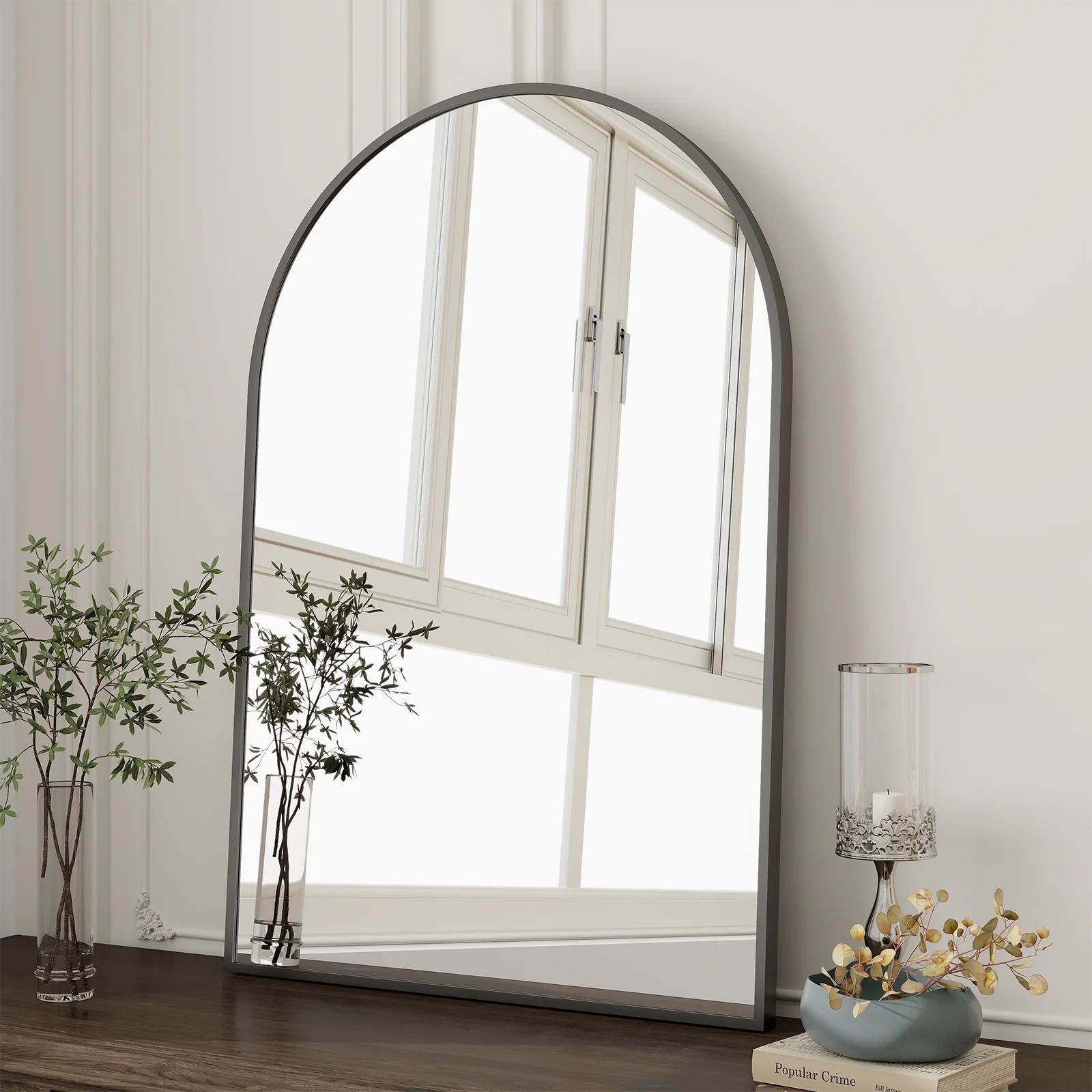 BEAUTYPEAK 20"x 30" Bathroom Mirror Wall Vanity Arched Mirror, Black | Walmart (US)