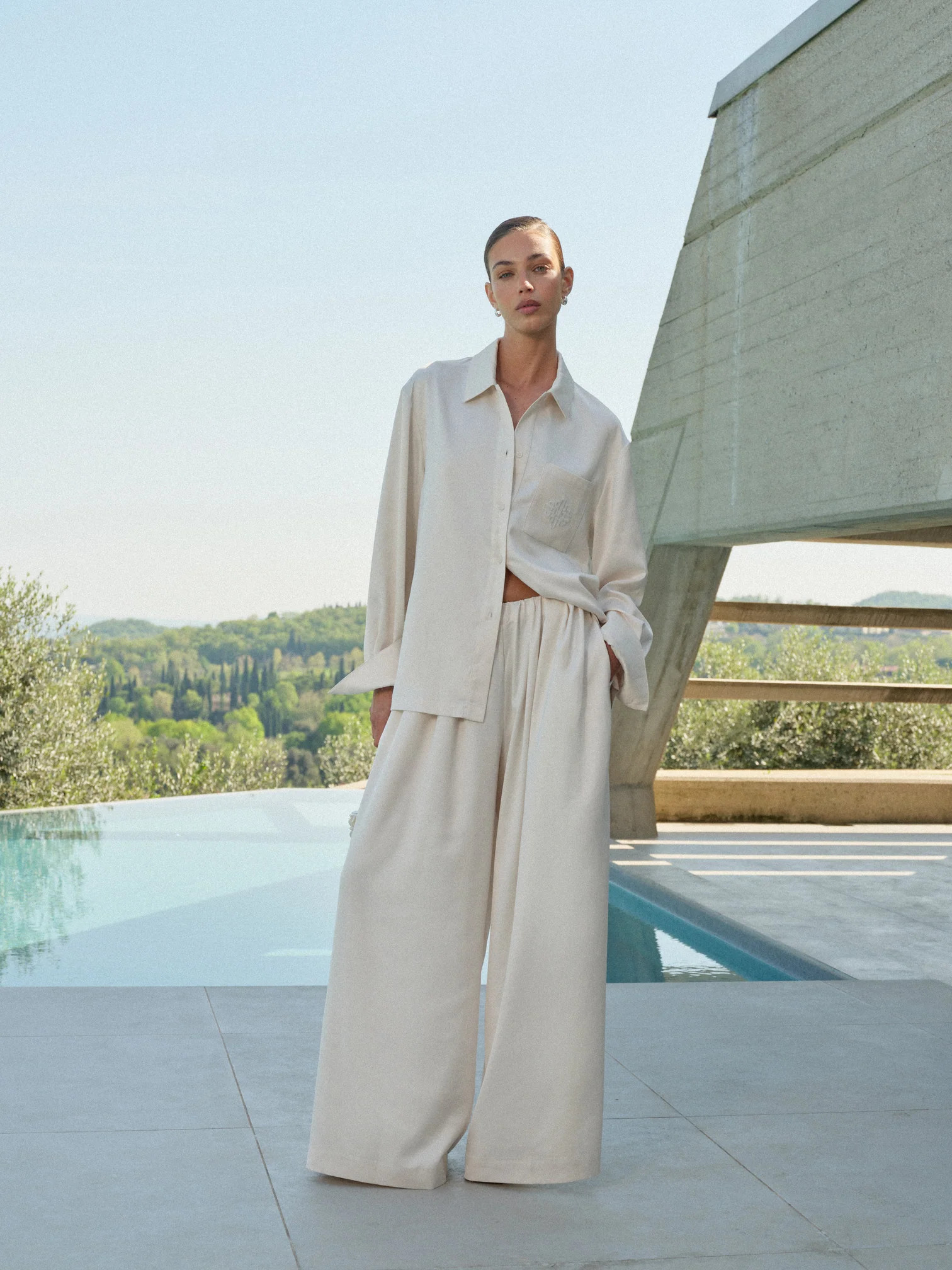 SATIN WIDE LEG TROUSERS - IVORY | The Couture Club