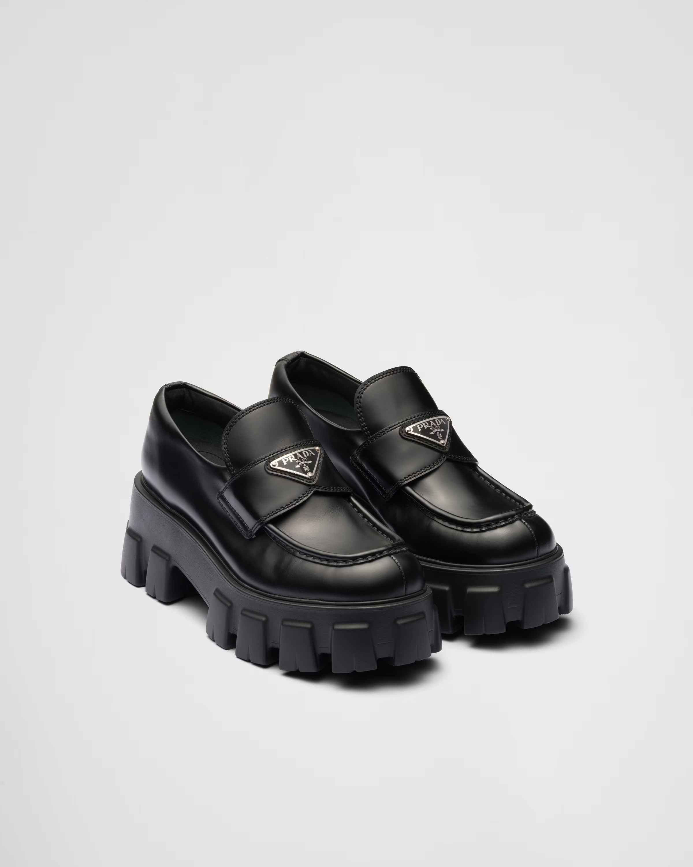 Brushed leather Monolith loafers | Prada UK