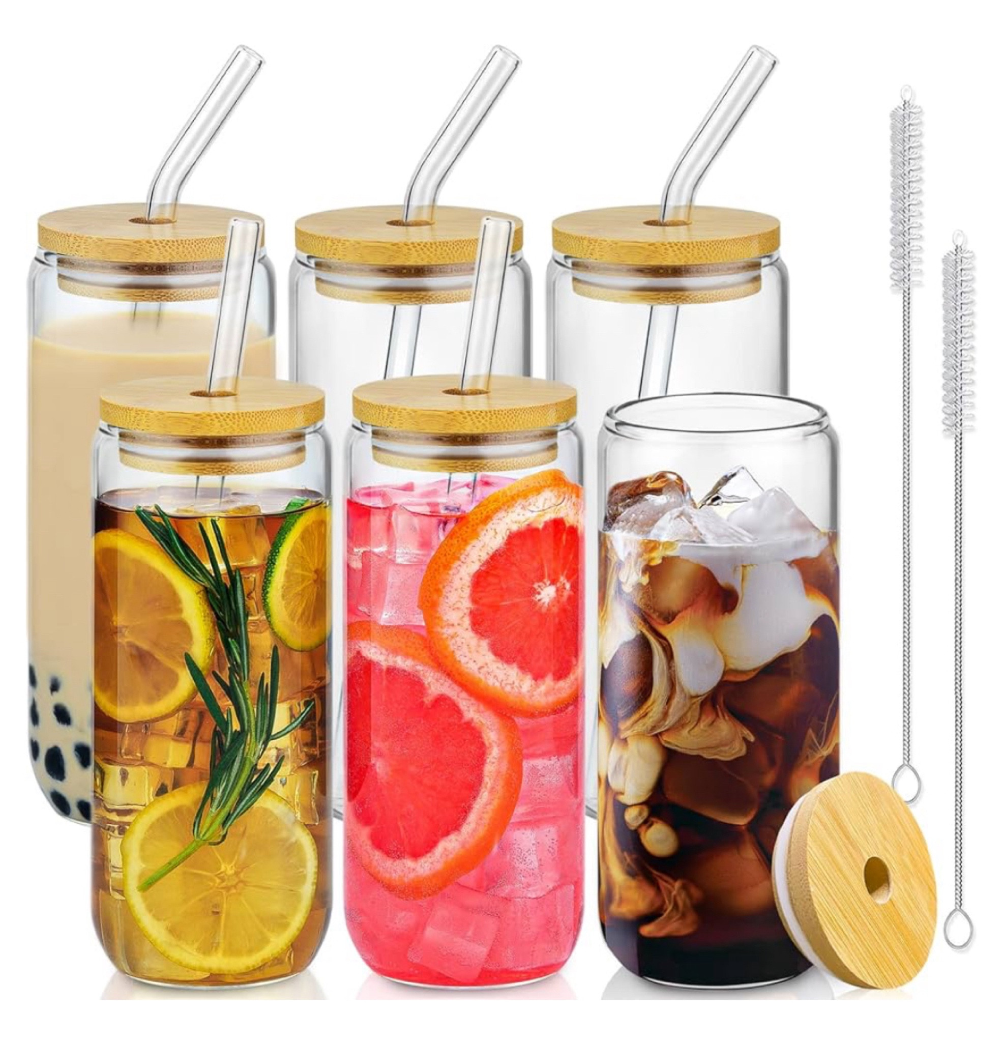 My favorite drinking glasses with bamboo lids. 20 ounces