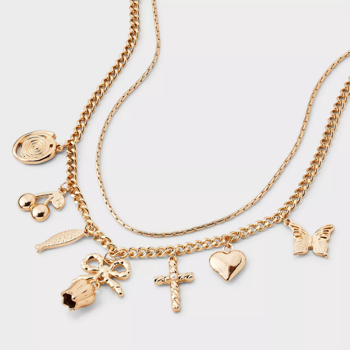 Mixed Tulip and Box Charm Multi-Strand Necklace - Universal Thread™ Gold | Target