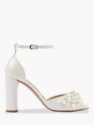 Charlotte Mills Lulu Pearl Block Heel Wedding Sandals, Ivory | John Lewis (UK)