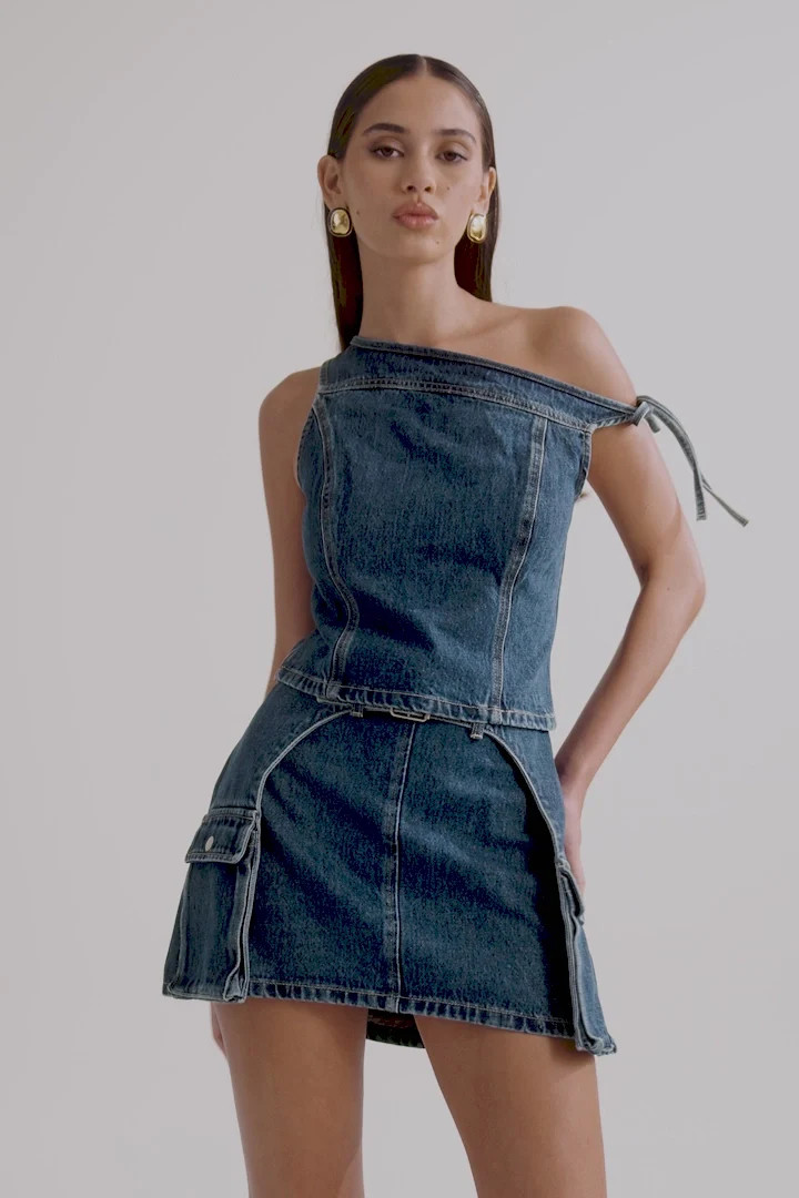 Ramsey Denim Off Shoulder Top - Dark Blue | MESHKI US