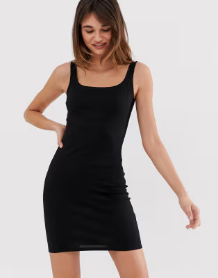 Monki ribbed bodycon dress in black | ASOS US
