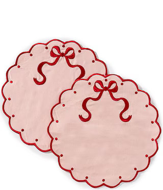 Pink Scalloped & Embroidered Placemat with Bow, Set of 2 | Dillard's