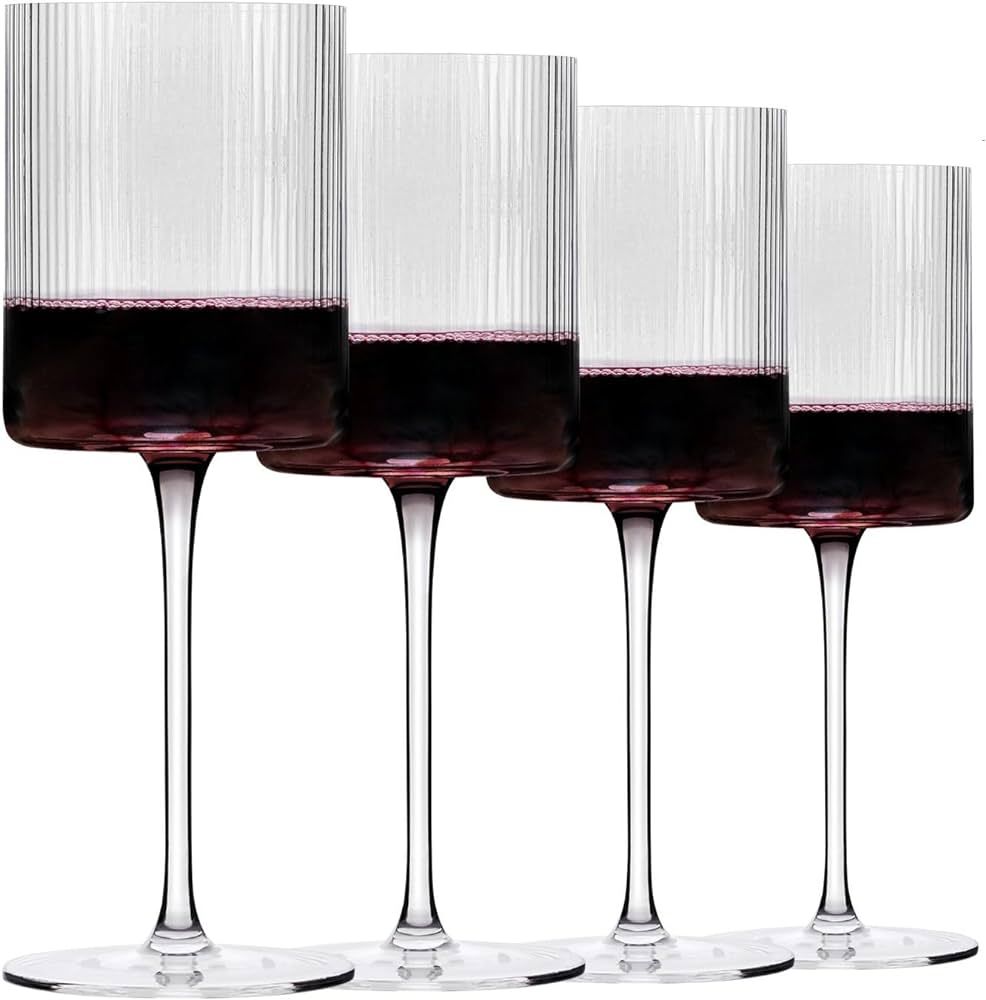 Ribbed Wine Glasses | Unique Fluted Design | Tall Wine Glasses with Long Stem | Fancy and Modern ... | Amazon (US)