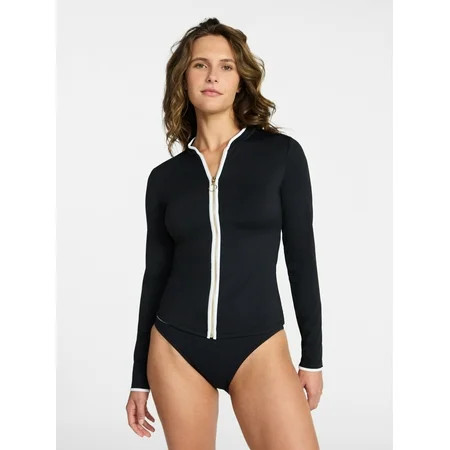 Time and Tru Women's and Women's Plus Size Cabana Sun Vest Coverup with Long Sleeves, Sizes XS-2X | Walmart (US)