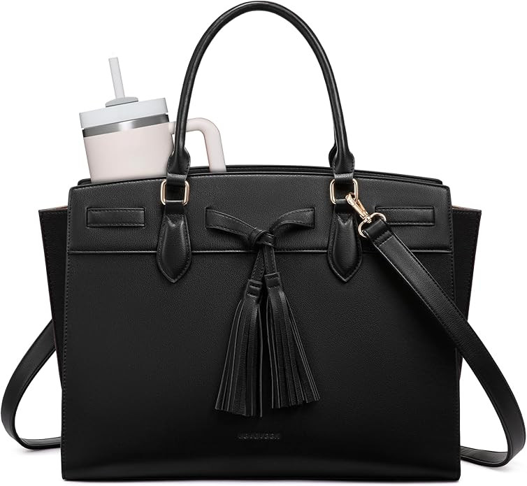 LOVEVOOK Laptop Bag for Women,Work Tote Bag with Large Cup Holder,Leather Computer Bag Teacher Ba... | Amazon (US)