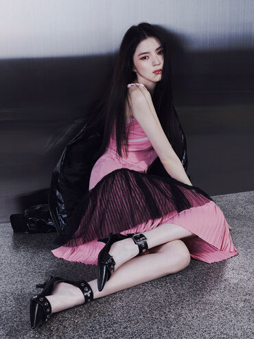 Black Grommet-Strap Kitten-Heel Pumps | CHARLES & KEITH | Charles & Keith US