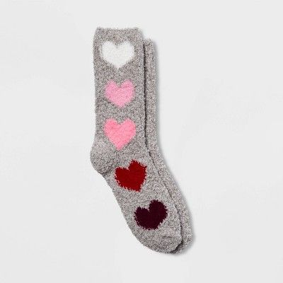 Women's Cozy Gradient Big Hearts Valentine's Day Crew Socks – Heather Gray 4-10 | Target