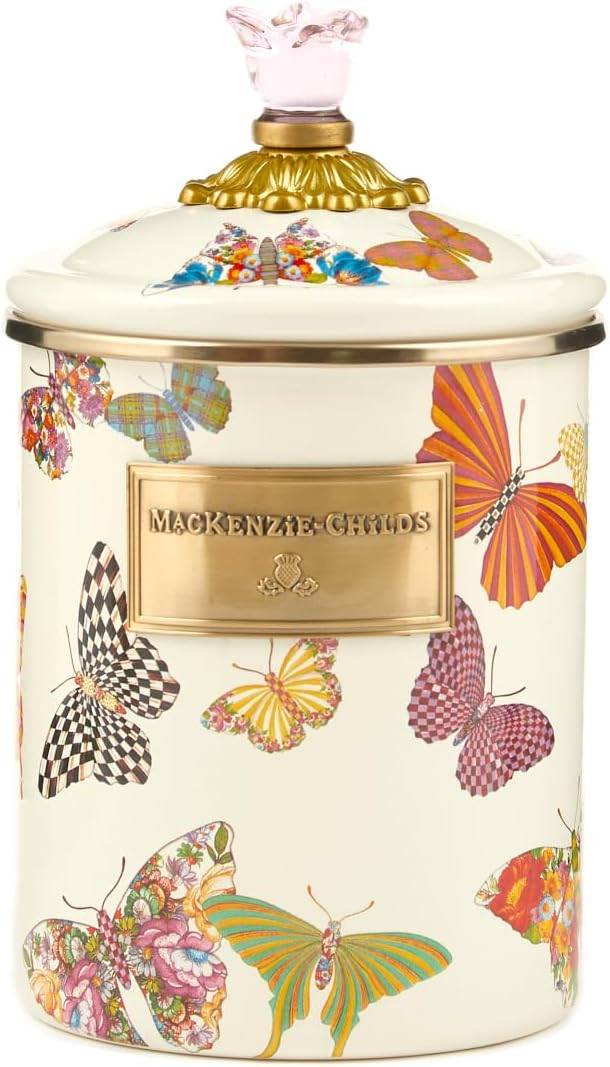 MACKENZIE-CHILDS Butterfly Garden Enamel Canister, Pretty Kitchen Storage Container with Lid, Med... | Amazon (US)